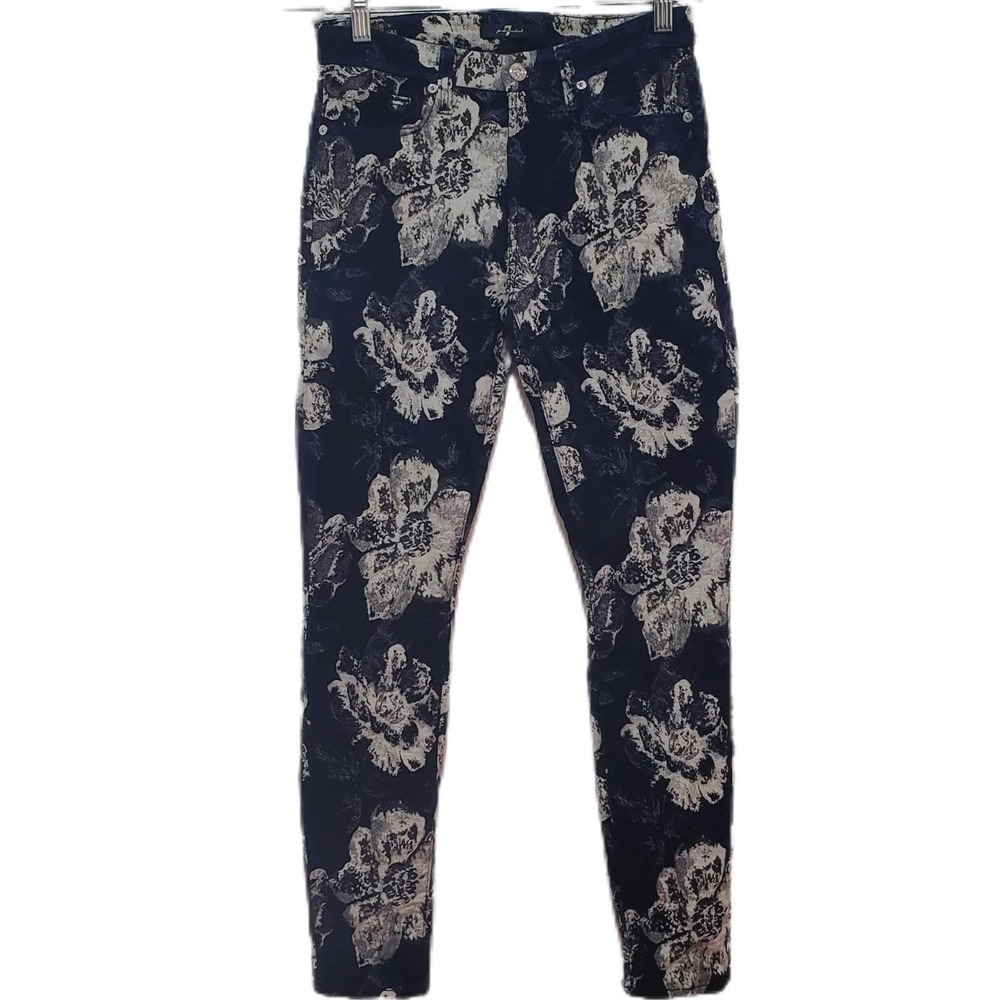 7 for All Mankind Embroidered Jeans Floral Denim Street Style Women's Size 27